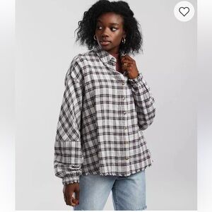 Gilded intent frayed hem Plaid Button-Up Women’s Top